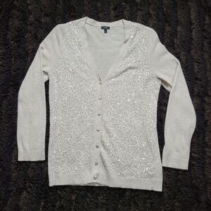 Talbots Womens Sequin Long Sleeves Cashmere Cardigans Sweatef Beige Sz L